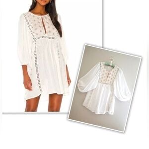 Free People Charlotte Tunic Top Dress Embroidered Feminine Boho Ivory Sz XS